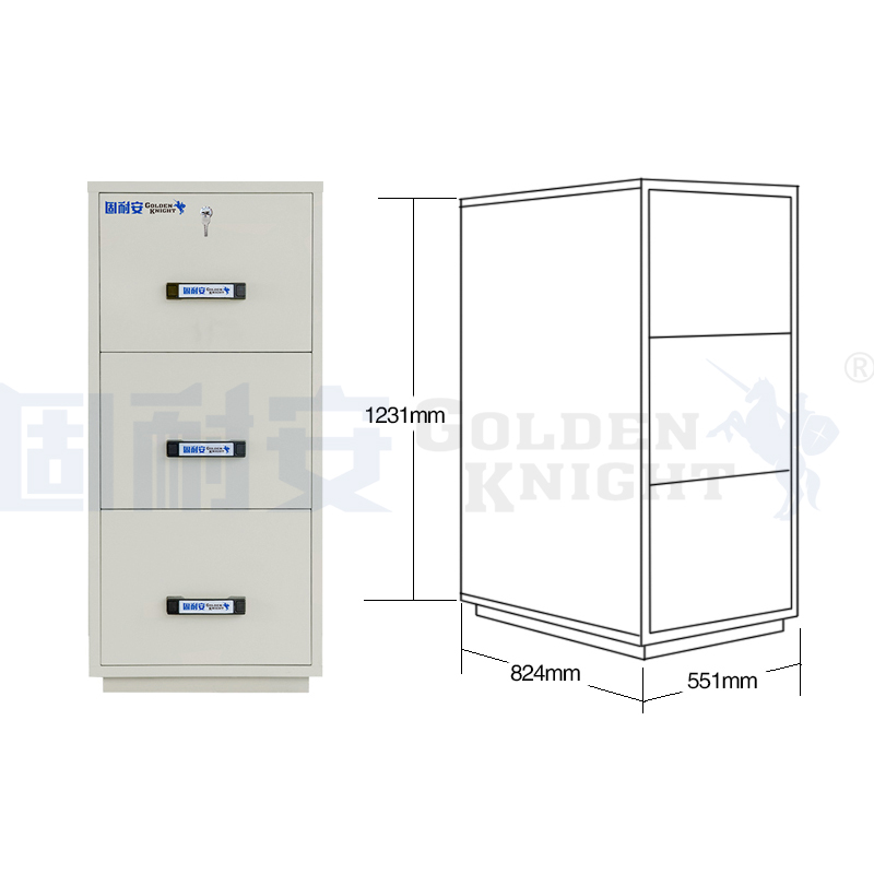 什么是1小時3抽屜防火文件柜?(圖1) 無錫固耐安1小時3抽屜防火文件柜